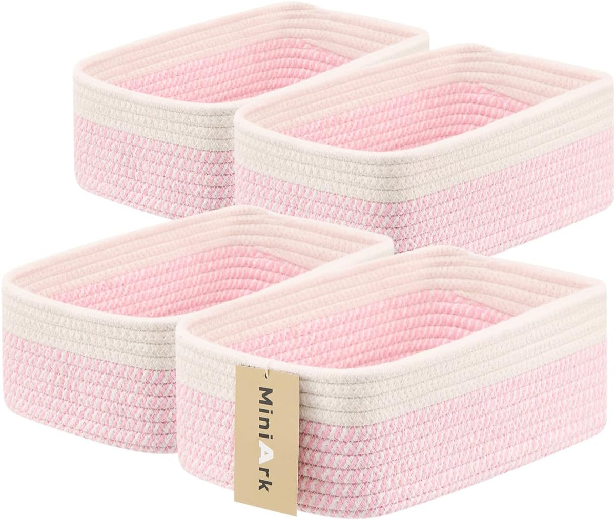 MiniArk Small Storage Baskets for Organizing | Closet Organizer Bins | Shelf Toy Basket | Woven Rope Baskets | Cube Decorative Box | Shallow Basket | L11.5xW7.5xH4.7| Brown