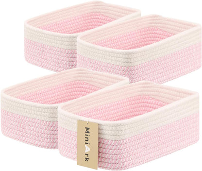 MiniArk Small Storage Baskets for Organizing | Closet Organizer Bins | Shelf Toy Basket | Woven Rope Baskets | Cube Decorative Box | Shallow Basket | L11.5xW7.5xH4.7| Brown