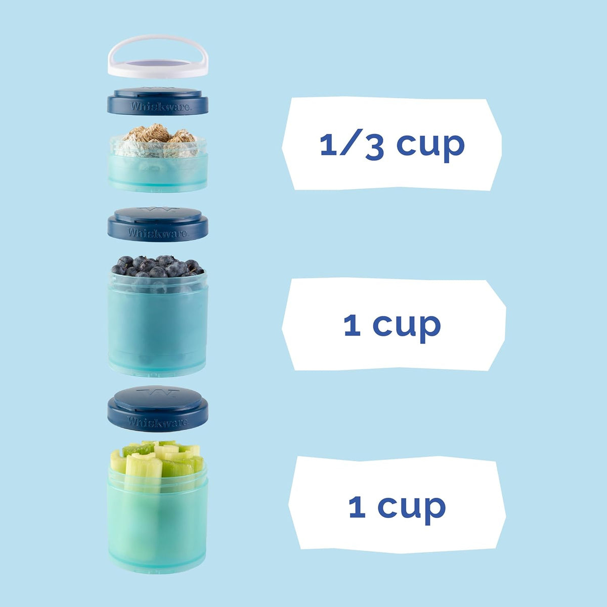 Whiskware Bluey Stackable Snack Containers for Babies, Toddlers, and Kids, 3 Stackable Snack Cups for School and Travel, Cupholder Friendly, Bluey and Bingo! Let’s Do This!