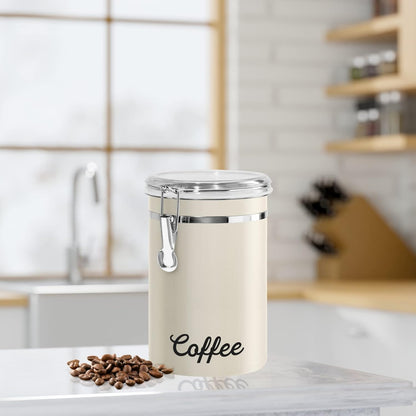 Oggi Stainless Steel Sugar Canister 62 fl oz - Airtight Clamp Lid, Clear See-Thru Top - Ideal Sugar Container for Countertop, Sugar Jar, Bulk Sugar Storage. Large Size 5" x 7.5".