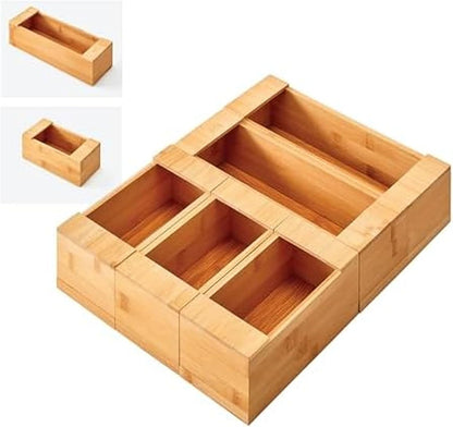 Copco In Drawer or Mounted 4 Compartment Organizer for Plastic, Foil, Wax and Parchment Paper featuring Easy Slide Tabs for Perfect Cut, With 21 Customizable Labels, Bamboo, 13.3 x 11 x 3 Inch