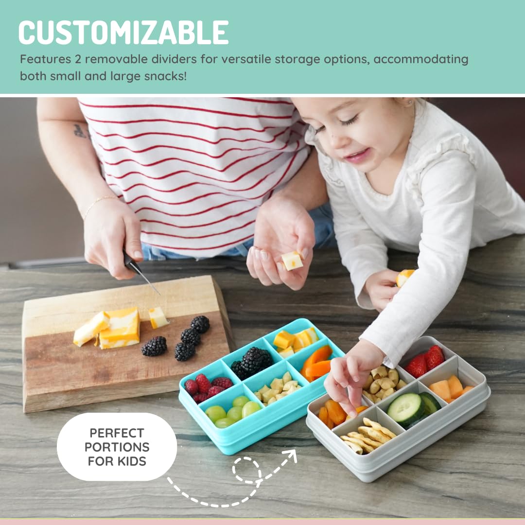 melii Snackle Box | 6-Compartment Divided Snack Container, BPA-Free Food Storage with Removable Dividers for School, Travel & On-the-Go Snacking Purple Cat