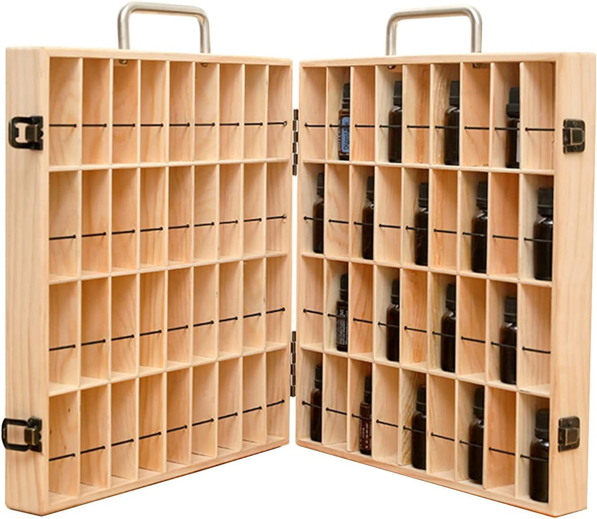 Pure Vie Essential Oil Bamboo Storage Box Travel Display Presentation, Holds 26 Bottles for 5, 10, 15ml - Aromatherapy Organizer Nail Polish Fragrance Container - Keep Your Oils Safe & Space Saver