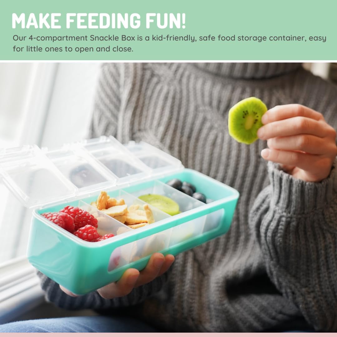 melii Snackle Box | 4 Compartment Snack Container with Individual Lids, BPA-Free Food Storage for Travel, School & On-the-Go Snacks, Kids & Family Organizer (Berry)