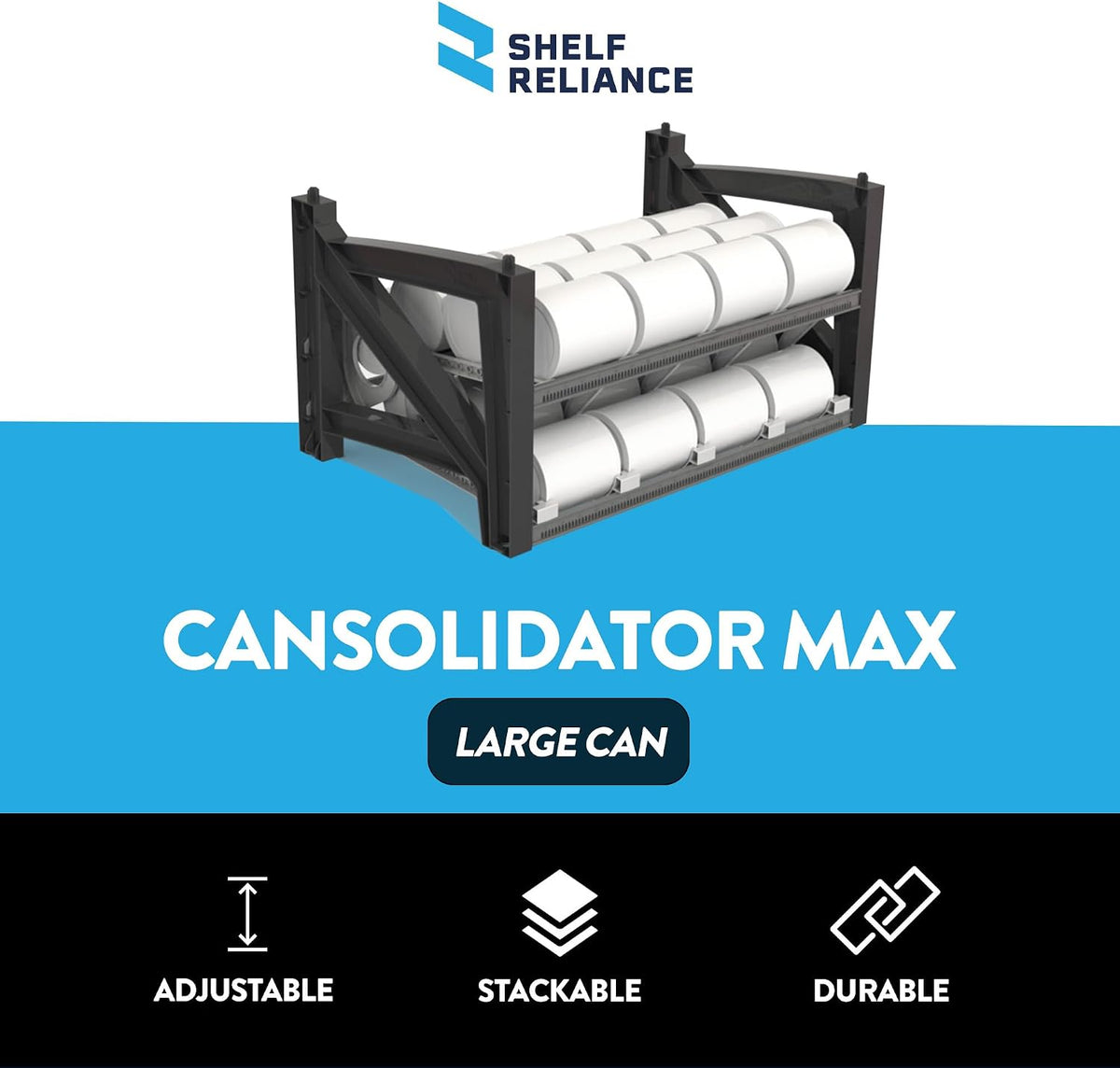 Shelf Reliance Cansolidator Pantry Plus - Can Organizer for Pantry, Stackable Soda Can Storage for Kitchen, Holds 60 Cans of Food or Soda