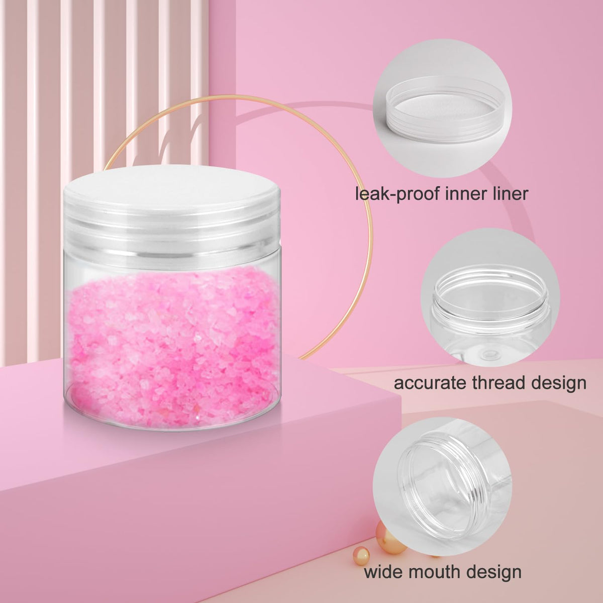 Loretoy 36 Pack 2 OZ Plastic Jars with Lids, BPA Free, Reusable, Refillable Transparent Cosmetic Containers for Bath Salts, Cosmetics, Powders, Beauty Product and Small Accessories