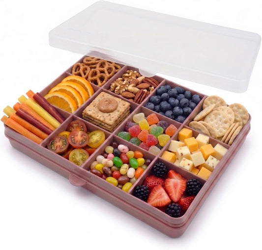 melii Snackle Box |12-Compartment Snack Container with Removable Dividers, BPA-Free Food Storage for Travel, School & On-the-Go Snacks, Kids & Family Organizer (Grey)