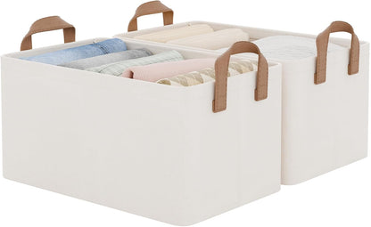 StorageWorks Storage Bins, Shelves Baskets for Organizing, Fabric Closet Organizers with Handles, Metal Frame, Beige-Cotton-linen, 2-Pack