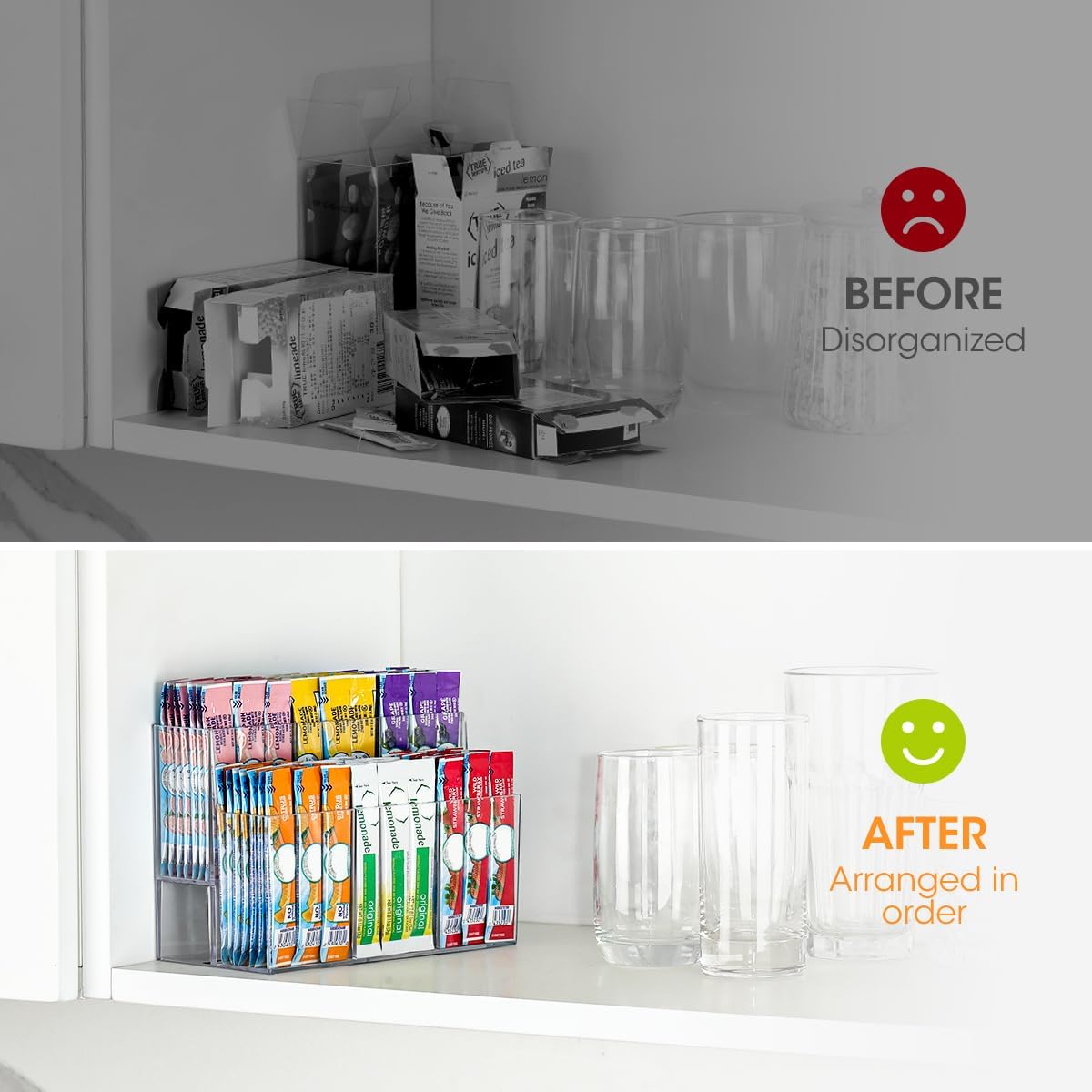 AIEVE Magnetic Drink Packet Organizer, 2-Tier Fridge Organizer Cabinet Door Holder, Acrylic Water Packet Holder for Kitchen Fridge Organizers and Storage (Magnetic & Adhesive)