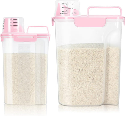 TBMax Rice Container Cereal Storage Container 2 Pack 5 Lbs, Kitchen Pantry Dry Food Storage Holder with Easy-Pouring Spout & Handy Cup, Small Pet Dog Cat Food Dispenser for Daily Feeding -Grey