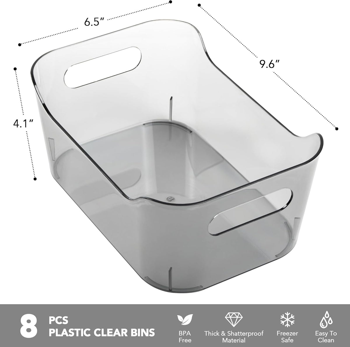 Tiawudi 8 Pack Plastic Storage Bins, Clear Pantry Organizers and Storage Containers, Multi-Use Organizer Bins for Kitchen, Bathroom, Office, Shelf, Fridge, Home Edit and Cabinet Organizers