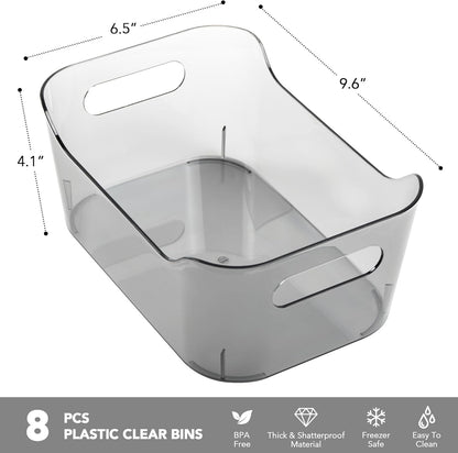 Tiawudi 8 Pack Plastic Storage Bins, Clear Pantry Organizers and Storage Containers, Multi-Use Organizer Bins for Kitchen, Bathroom, Office, Shelf, Fridge, Home Edit and Cabinet Organizers