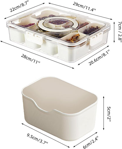 Pure Future Air-Tight Snackle Box Container –Divided Serving Tray with Lid & Handle–Clear Snack box for Fruits, Candy & Nuts–Portable for Travel & Daily Use (8 Inside Containers Dishwasher Safe)