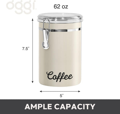 Oggi Stainless Steel Sugar Canister 62 fl oz - Airtight Clamp Lid, Clear See-Thru Top - Ideal Sugar Container for Countertop, Sugar Jar, Bulk Sugar Storage. Large Size 5" x 7.5".