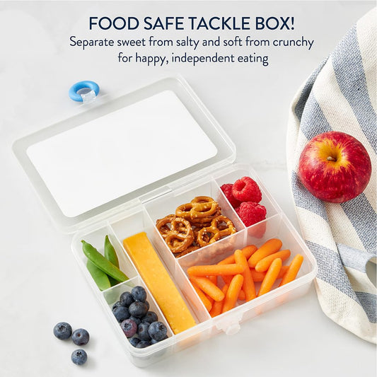 Itzy Ritzy Divided Snack Box – BPA-Free Travel Snack Container with 6 Compartments and Snap-Tight Lid – Convenient Food Storage for Car Rides, Daycare, and On-the-Go