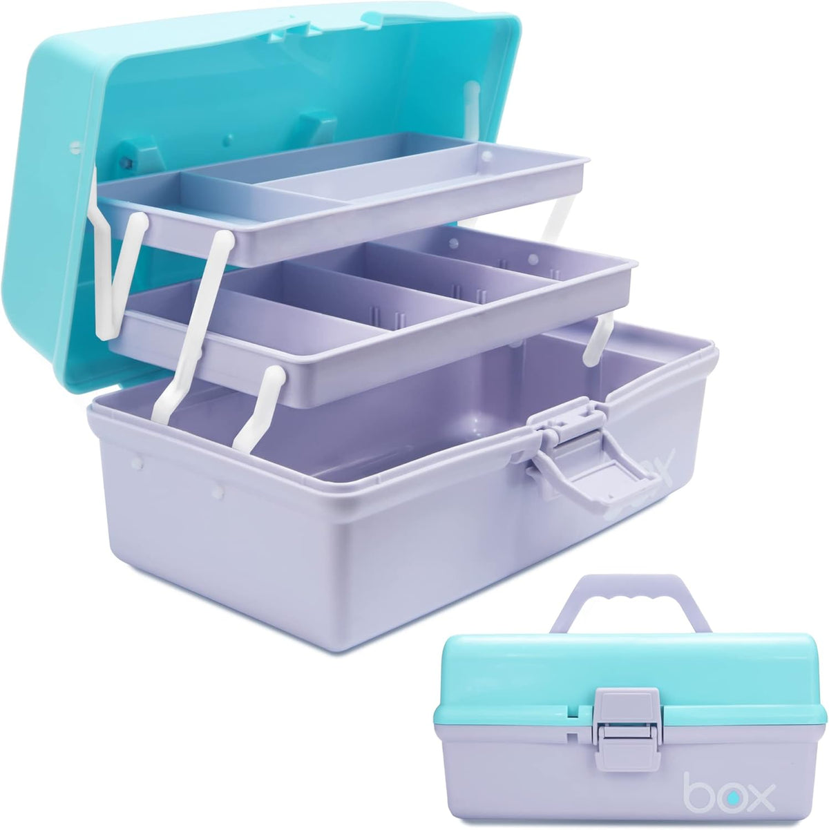 TERGOO 12in 3-Layer Plastic Craft Organizers and Storage, Portable Folding Tackle Box with Handle & Adjustable Dividers, Multipurpose Case for Sewing, Art Supplies, Medicine, Tools (Blue)