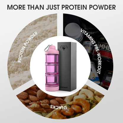 BYLWORKOUT 3-Layer Protein Powder Travel Container with Funnel and Keychain | Portable Food Storage Organizer for Gym, Fitness, Kitchen, Camping, Hiking, and Travel (Emerald Green)