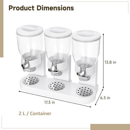 Cereal Dispenser Countertop, 3 Pack 2L/67oz Cereal Dispenser, Airtight Cereal Containers Storage, Rotating White Plastic Dry Food Dispenser, Rice Dispenser, Candy Dispenser for Cereal, Coffee Beans