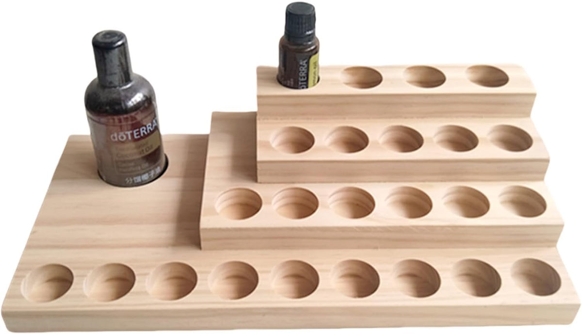 Essential Oil Display Stand 4 Tier Essential Oil Holder Solid Wood Essential Oil Rack for 24 Bottles Tabletop Display Holder Bottle Organizer for 5-20ml Bottles Display for Essential Oils