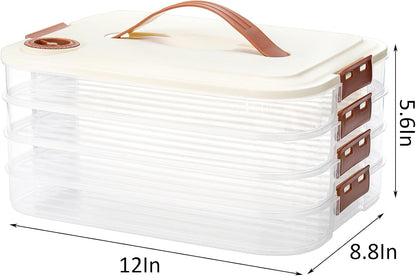 WUWEOT 4-layer Food Storage Container, Refrigerator Organizer Bin, Plastic Sugar Cookies Storage Box Case, Portable Dumpling Keeper with Lid for Snack, Fruit, Vegetables, Meat, Sandwiches, Wontons