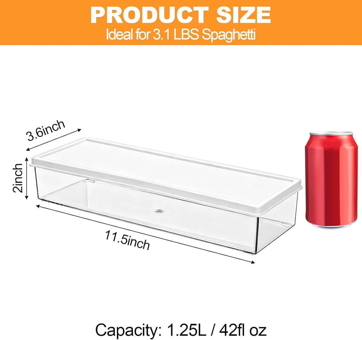 ZENFUN 6 Pc Pasta Containers with Lids for Pantry, Airtight Spaghetti Noodle Holder, Plastic Food Keeper for Fridge Kitchen Cabinet, 3" x 11" x 2", BPA-FREE