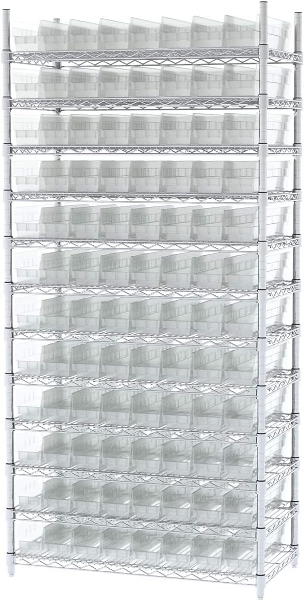 Akro-Mils 30128 Plastic Shelf Bins, Heavy Duty Storage Bins for Garage, Closet, and Drawer Organization, 18-Inch x 4-Inch x 4-Inch, Clear, 12-Pack