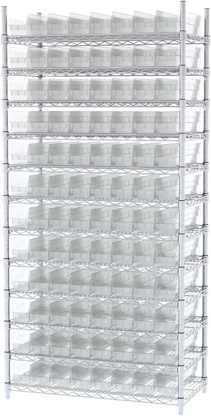 Akro-Mils 30128 Plastic Shelf Bins, Heavy Duty Storage Bins for Garage, Closet, and Drawer Organization, 18-Inch x 4-Inch x 4-Inch, Clear, 12-Pack
