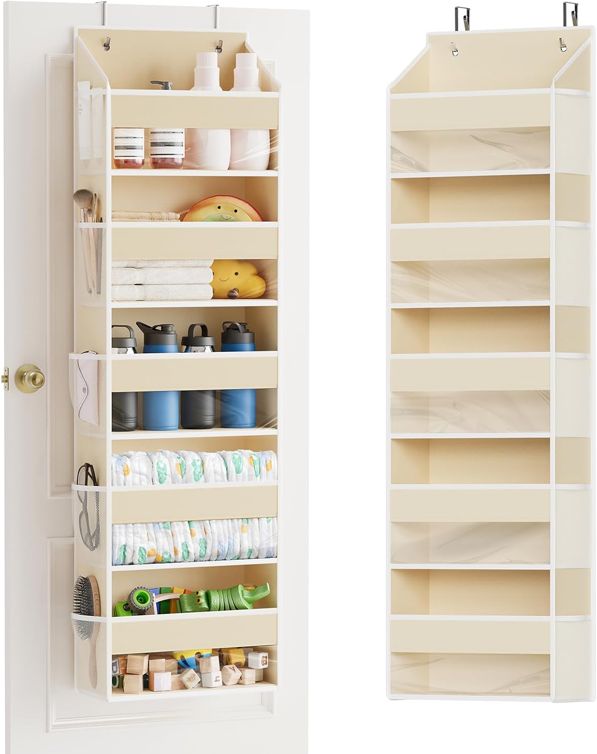 SpaceAid Over The Door Organizer with 5 Large Pockets and 10 Mesh Side Pockets, 5 Layers Door Organizer Hanging with Clear Window for Bedroom, Bathroom, Pantry and Nursery, Gray