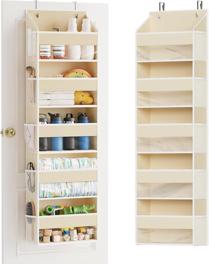 SpaceAid Over The Door Organizer with 5 Large Pockets and 10 Mesh Side Pockets, 5 Layers Door Organizer Hanging with Clear Window for Bedroom, Bathroom, Pantry and Nursery, Gray