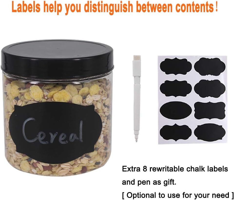 zmybcpack 16 oz Plastic Jars with Lids, Extra Labels, 1 Pen, Clear PET Seal Jar for Food Storage,Wide Opening Storage jar For Dry Food, Peanut, Powder, Kitchen & Craft Storage