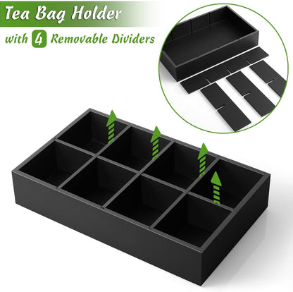 DRASTAR Tea Bag Organizer, Acacia Tea Bag Holder, Tea Storage Containers with 3 Slots, Wooden Tea Storage Accessories, Mini Tea Bag Caddy Box for Countertop