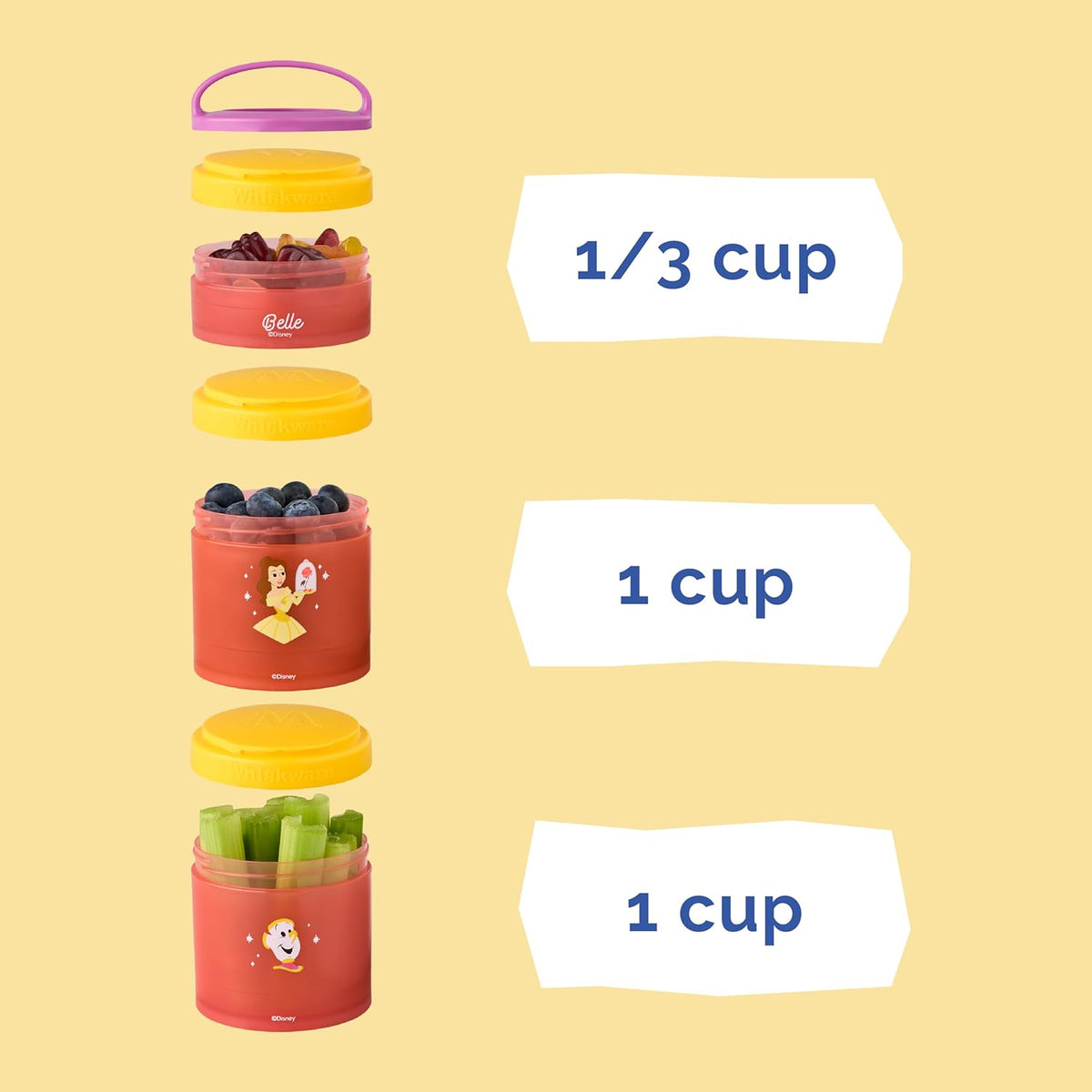 Whiskware Bluey Stackable Snack Containers for Babies, Toddlers, and Kids, 3 Stackable Snack Cups for School and Travel, Cupholder Friendly, Bluey and Bingo! Let’s Do This!