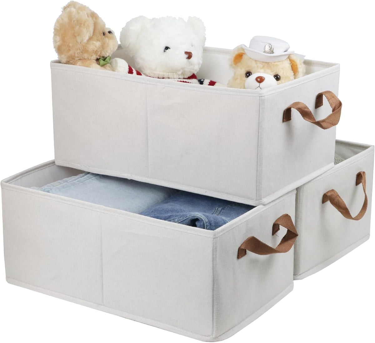 Fordonral Pack of 3 Large Capacity Storage Bins Closet Organizer System, Sturdy Foldable Storage Boxes for Organizing Clothing, Sheets, Toys, Books - Shelf Organizer Shelves Basket Storage Bin