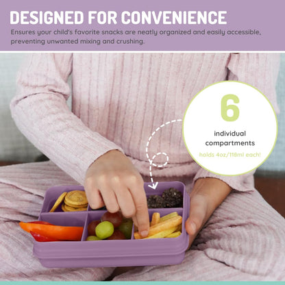 melii Snackle Box | 6-Compartment Divided Snack Container, BPA-Free Food Storage with Removable Dividers for School, Travel & On-the-Go Snacking Purple Cat