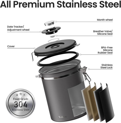 Veken Coffee Canister, 39OZ Large, Mothers Day Gifts For Women, Airtight Stainless Steel Food Storage Container for 2.2lbs Coffee Beans, Ground, Sugar, Tea, Flour, Cereal,Kitchen Bar Accessories,Cream