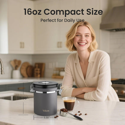 Veken Coffee Canister, 39OZ Large, Mothers Day Gifts For Women, Airtight Stainless Steel Food Storage Container for 2.2lbs Coffee Beans, Ground, Sugar, Tea, Flour, Cereal,Kitchen Bar Accessories,Cream