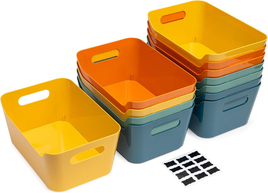 Tiawudi 12 Pack 4.5L Storage Bins, Plastic Storage Baskets for Home Classroom Organization, Multi-Use Organizer Bins for Cabinet, Pantry, Drawer, Closet, Countertop or Shelves, Colorful Containers