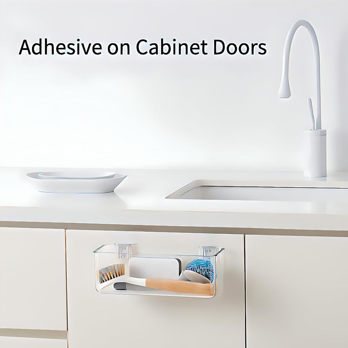 vacane Plastic Adhesive Mount Over Cabinet Door Organizer, Wall Organization Container Makeup Organizer Hanging Basket Bins for Kitchen, Pantry, Craft Room, Office, Space Saving Holder