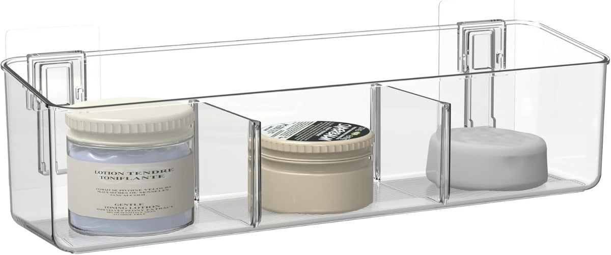vacane Plastic Adhesive Mount Over Cabinet Door Organizer, Wall Organization Container Makeup Organizer Hanging Basket Bins for Kitchen, Pantry, Craft Room, Office, Space Saving Holder