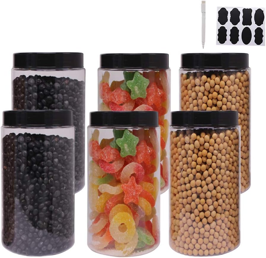 zmybcpack 16 oz Plastic Jars with Lids, Extra Labels, 1 Pen, Clear PET Seal Jar for Food Storage,Wide Opening Storage jar For Dry Food, Peanut, Powder, Kitchen & Craft Storage