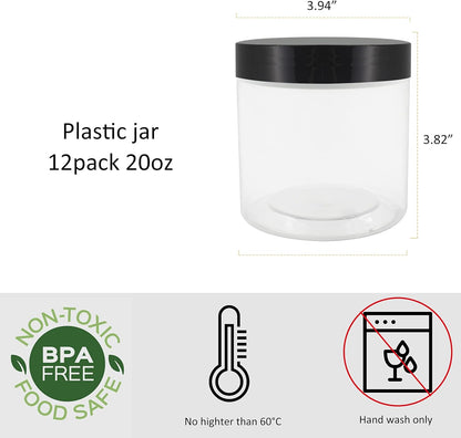 zmybcpack 16 oz Plastic Jars with Lids, Extra Labels, 1 Pen, Clear PET Seal Jar for Food Storage,Wide Opening Storage jar For Dry Food, Peanut, Powder, Kitchen & Craft Storage
