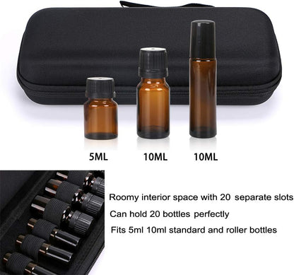 Hipiwe EVA Essential Oils Carrying Case Organizer for 20 Bottles 5ml 10ml Standard and Rollers Bottles Portable Hard Shell Essential Oils Travel Bag Holder for Essential Oils Bottle Storage (Black)