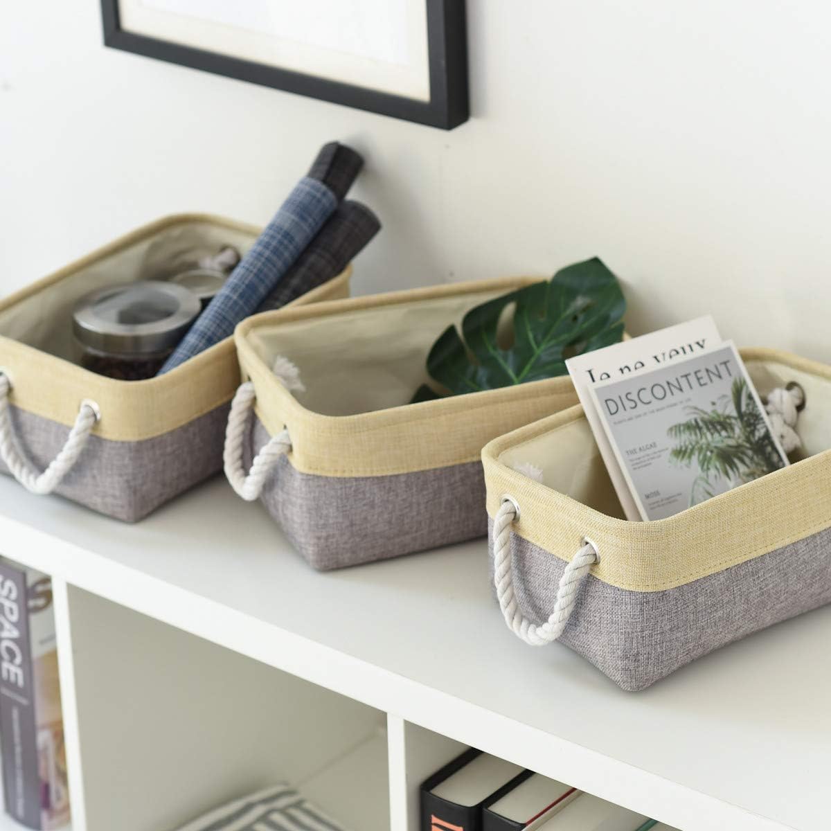Fabric Storage Bins 12x8x5 inch [6-Pack] with Rope Handles - Decorative Baskets for Organizing