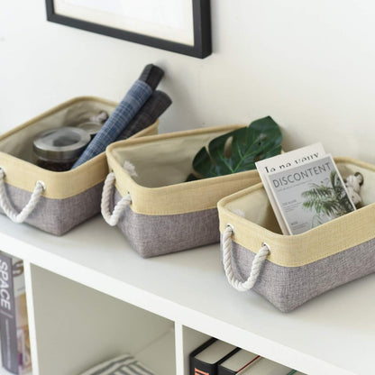 Fabric Storage Bins 12x8x5 inch [6-Pack] with Rope Handles - Decorative Baskets for Organizing