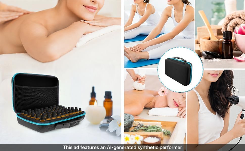 Essential Oil Storage Organizer,60 Bottle EVA Essential Oil Case Essential Oils Box,Essential Oil Storage Carrying Case Holds 5ml- 15ml For Doterra & Young Living,Come with Labels & Bottle (Black)