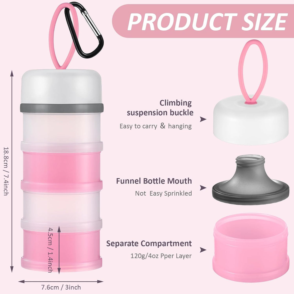 Baderke 2 Pcs Protein Powder Container with Funnels Stand, 4 Stackable Leakproof Protein Powder Dispenser, Portable Keychain Powder Container for Workout, Fitness, Travel(Gray, White)