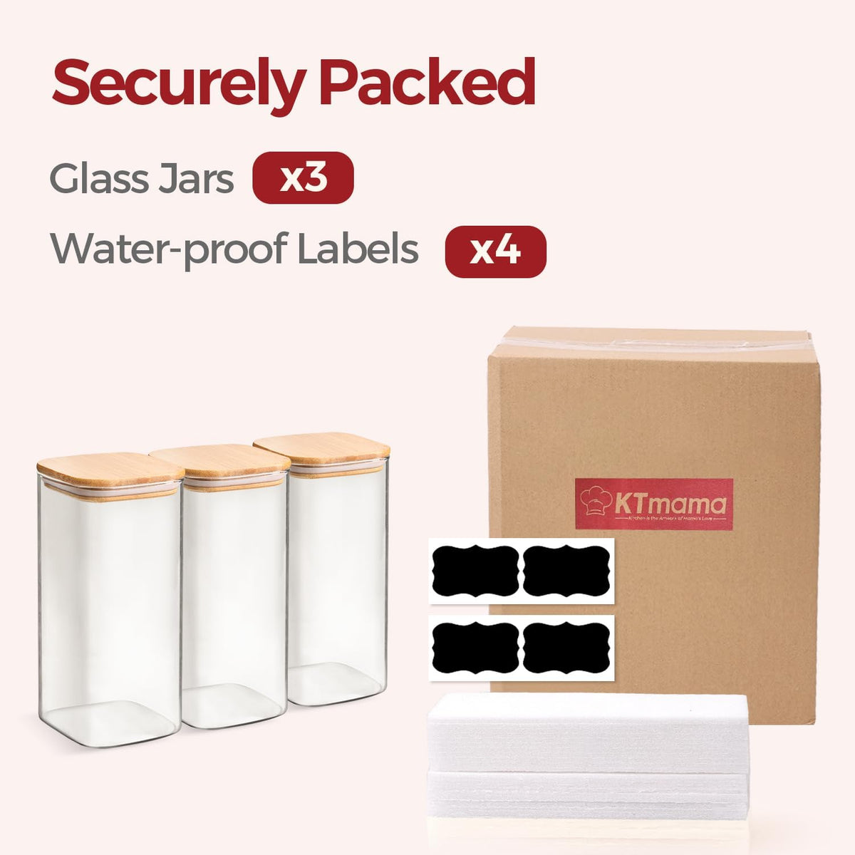 1Qt Airtight Glass Canisters with Bamboo Lid, Square Pantry Storage Containers for Coffee, Cookie, Candy, Snack, Nuts, Dry Goods - Kitchen & Pantry Organizers and Storage Containers