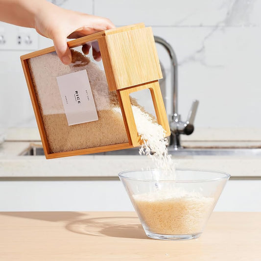 Bamboo Food Dispenser 3L | Kitchen Organizers and Storage | Food Containers & Cereal Dispenser for Pantry Organization And Storage Container | Cereal, Rice, Flour, Snack