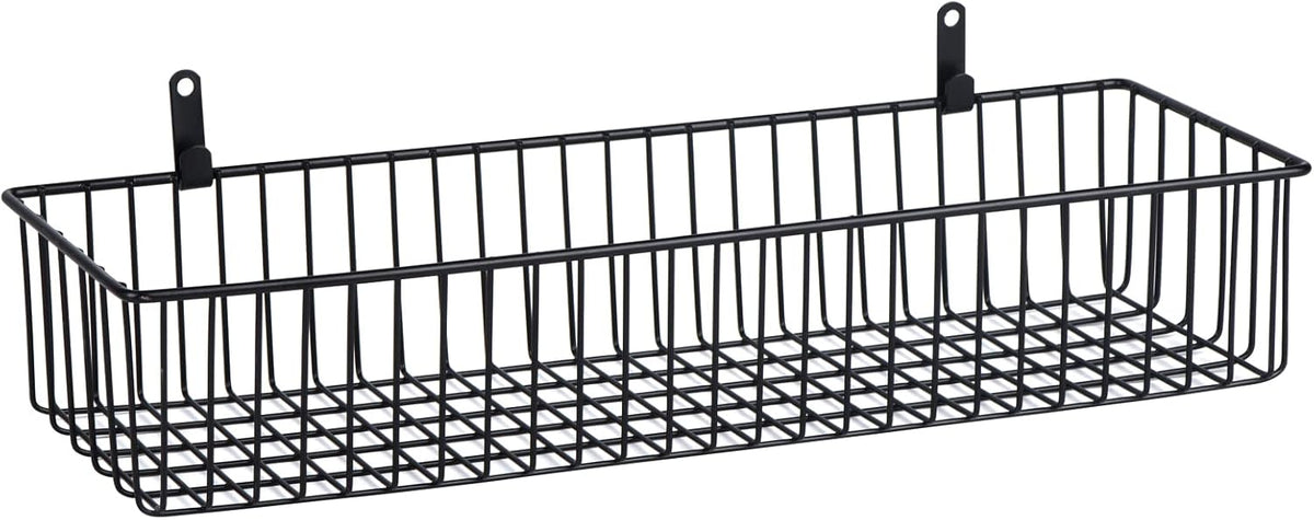 3 Pack Extra Large Wire Basket with Metal Handles, Metal Basket for organizers and storage, Wire Storage Baskets for Pantry, Cabinet, Fridge, Kitchen, Wardrobe, Garage, Bathroom, Black