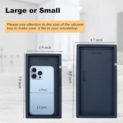 Small Silicone Bathroom Vanity Tray Rectangle Soap and Sponge Holder Kitchen Sink Organizer for Scrubber, Lotion Bottles, Perfume, Jewelry, Candle, Key Trinket Ring, Black